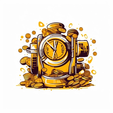 icon, clipart, money printing machine, printing machine, money generator, Time-to-money converter, Transforming time into golden coins, Mechanism of turning minutes into dollars, The engine of monetary growth, white background