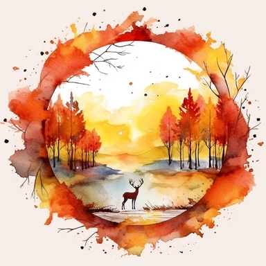 watercolr autumn forest circle clip art