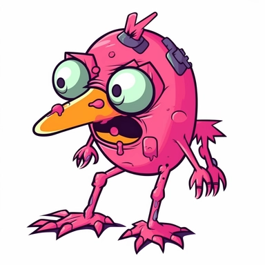 2d pink bubblegum duck zombie monster mutant on white background drawing in microsoft paint , no shadow, flat picture, clipart