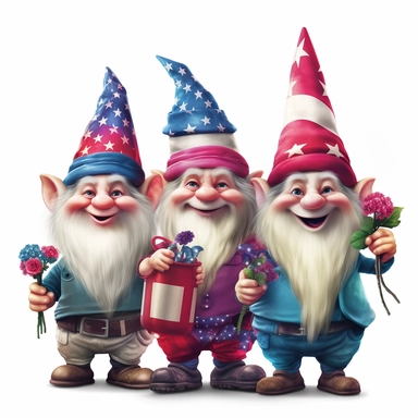 4 july gnomes photorealistic clipart,on white background with margins