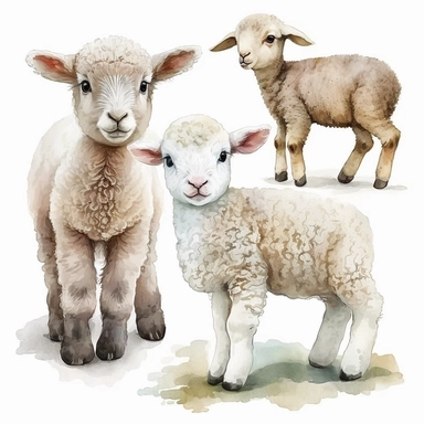 watercolor, cute clipart baby sheep