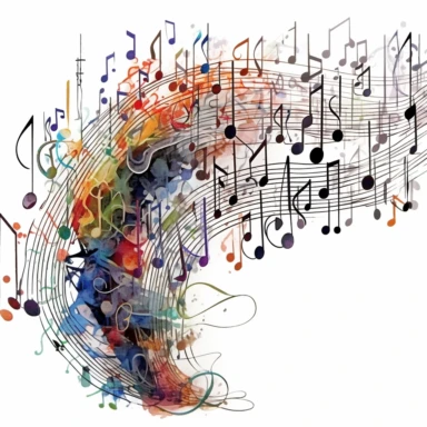 Against a white background, a clip art image showcases a multitude of highly detailed musical notes, surrounded by a vibrant array of colors. The musical notes, ranging from whole notes to sixteenth notes, are depicted with intricate lines and curves, capturing their elegant and rhythmic nature. Each note carries a unique personality, from the bold and commanding whole notes to the swift and playful sixteenth notes. The colors that envelop the notes create a lively and dynamic atmosphere. Shades