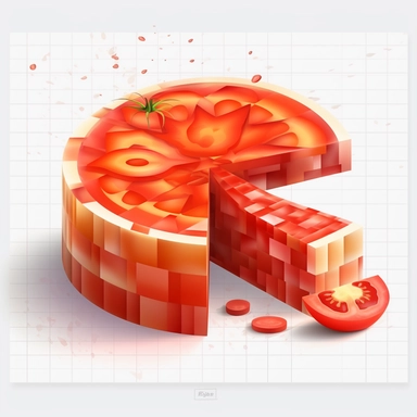 tomato slice clipart, tomato slice png, in the style of johannes jan schoonhoven, red tints , rounded, decorative paintings, use of light and shadow, rtx on, geometry-inspired , 115:113, in the style of playful geometrics, yanjun cheng, ful witchy academia, meticulous design, 3d concept art , in the style of geometric shapes and patterns, hyper-realistic vegetable illustrations, bold, manga-inspired characters