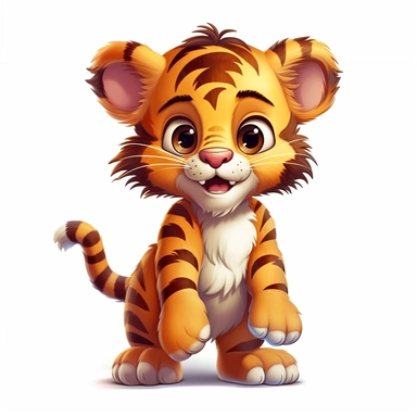 Vibrant color Beautiful baby tiger full body Clipart , Cartoon, high detail, illustration style, high solution, on the white background