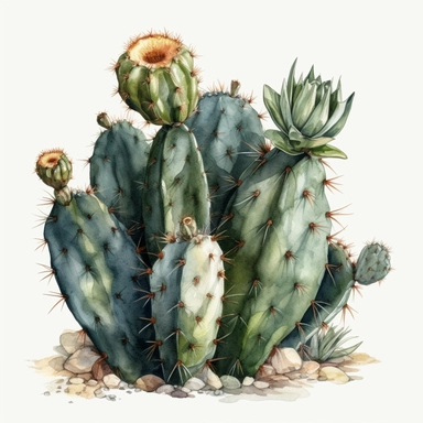 cactus, clip art, watercolor, isolated white background, 8k