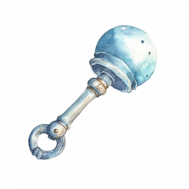 Watercolor vintage blue baby rattle on a white background Clipart