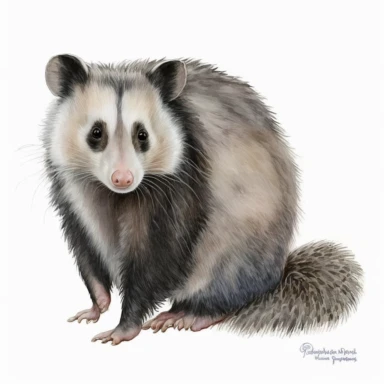 opossum watercolor clipart realistic full body + white background