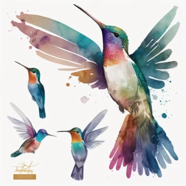 hummingbird watercolor clipart illustration, transparent background