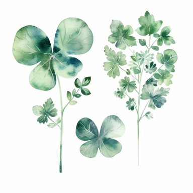 Shamrock Heart, three leaves only, watercolor style clipart for creative fabrica, whimsical, ideal for DIY projects, invitations, greeting cards, posters, printing on various objects, blog design, planners and more, white background, high resolution,
