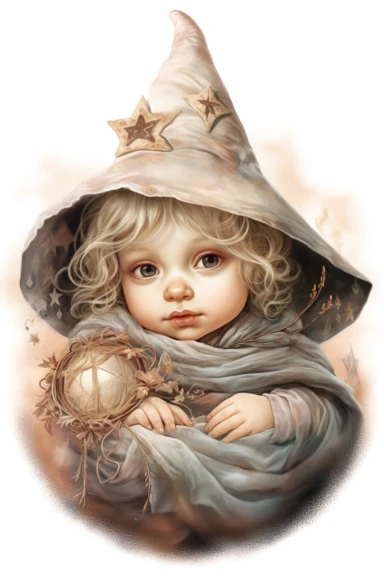 clipart, realistic newborn witch, pastel colors, vintage style