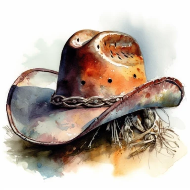 old Western cowboy hat, watercolor, clipart, white background