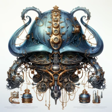 Steampunk octopus prototype, full body, watercolor, gears, pinions, calipers, clocks, rivets, top hat, clipart, duo tone, realistic, ultra resolution, vivid detail, 8k, minimal watercolors, white background