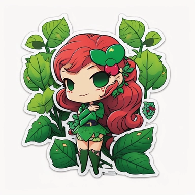 poison ivy from dc kawaii sticker, cute clipart