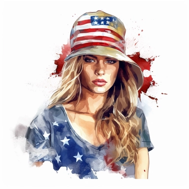 a gorgeous American soldier, her t-shirt and hat represent her flag, vibrant colors, clipart with white background,--v 5