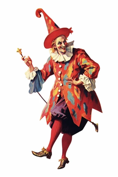 Vintage 1920 Jester Illustration, Chromolithograph, 1920s Illustration, Vintage, Chromolithograph, Colorful, Antique, Ephemera, Clipart, 8k, Isolated on white