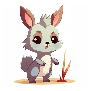 fred the baby llama, llama baby character, pink fur, light brown skin, likes to chew grass, bipedal, children's book illustrative style clipart, flat colours, high resolution, consistent character, full colours, white background, black outline