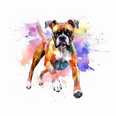 watercolor boxer dog jumping clipart, full body, vector, contour, white background