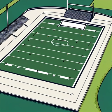 2D clipart style simple drawing of an empty football field at a high school