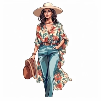 Hispanic beautiful woman in fashionable clothes clipart, isolated on white background, 4K