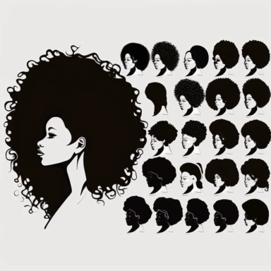 Black Woman silhouette, Afro female, hairstyle, cartoon, vector, sharp focus, super detailed, illustration, 16:9, v4, q2, 16k, High quality, clipart