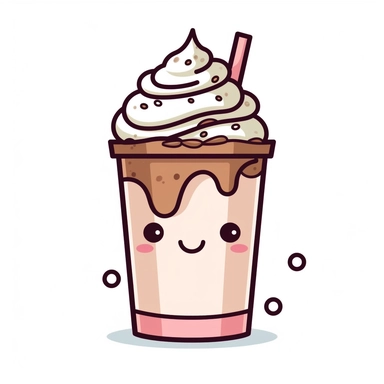 kawaii, single chocolate milkshake clipart, white background, svg, eps
