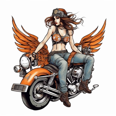 biker chick winged fairy Harley davidson theme tattoo clip art