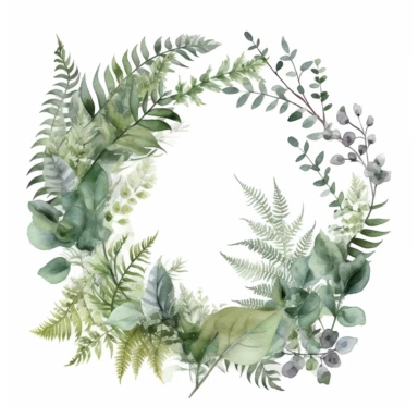 FERN Wreath Watercolor - fern frame - Delicate ethereal soft frame for Wedding invite Logo - Digital clipart PNG