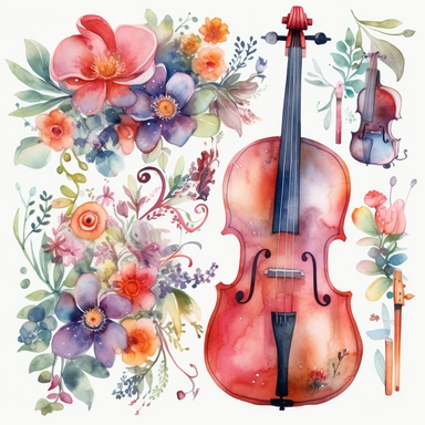 boho cello, watercolor, clipart