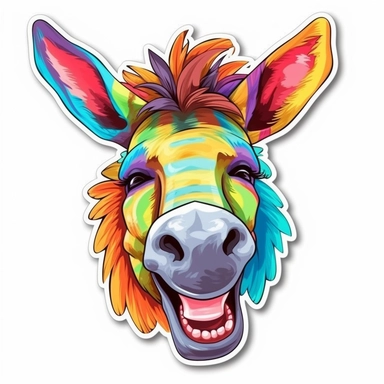 clip art sticker, cheerful donkey, vibrant, on white background