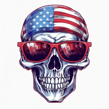 red white and blue american flag skull with sunglasses clipart