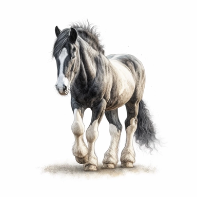 shire horse horse. foal in the style of digital airbrushing realistic yet stylized, digitally enhanced, clipart, 32k uhd, detailed crosshatching white background