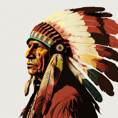apache leader, clipart illustration, dark vivid colours, clean, crisp, smooth, with white background