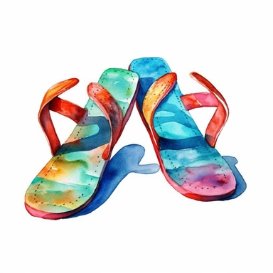 watercolor colorful clipart of a pair of flip flops, hd, on white background