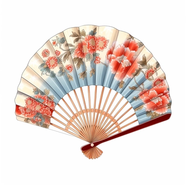 one japanese fan clipart on a white background, in the style of nostalgic paintings, delicate shading, colorized, use of paper, heatwave, traditional poses, feminine affluence, no watermark, text, 300 DPI , typography, shapes do not stick together, no text in the picture, on a white background