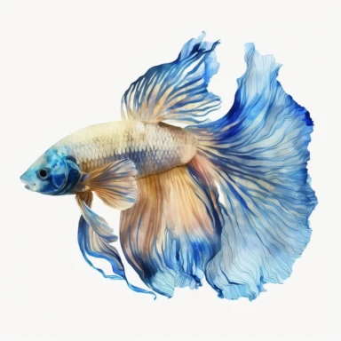 blue and gold betta fish, light watercolor clipart, isolated on white background, Susan Harrison, no text, no captions