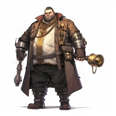 Steampunk fat MAN full body Clipart, on a white background, cyberpunk color