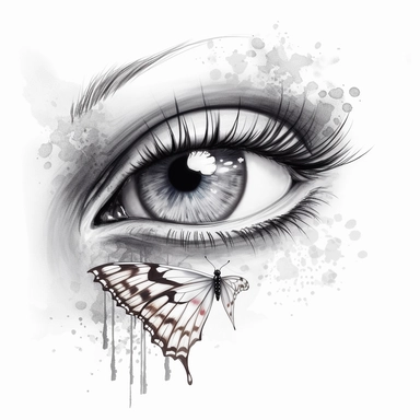 A sketch butterfly with lashes on the side clipart png white background