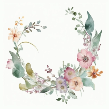 floral crest, delicate flowers, elegant, in the style of watercolor painting, etsy clipart, marriage flower clipart, white background