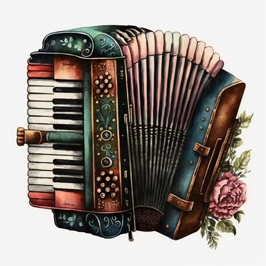 Vintage Accordion Watercolor Clipart, clipart, white background, no watermark, no text, no word