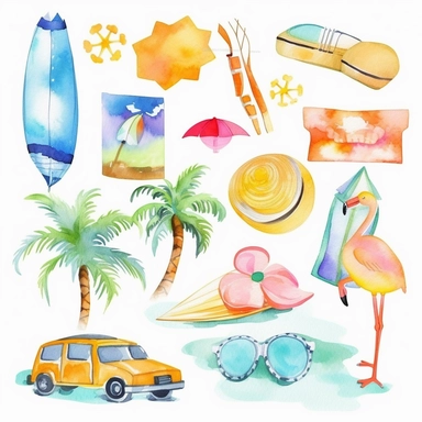 summer vacation florida watercolor clip art negative space
