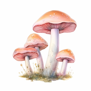 watercolor, hyper realistic, white background, white margins, 16k, ultra detailed clipart, cut out image, hand-drawn, whimsical manhwa style, ultra HD, sharp and clean art mushroom with a charming, rounded shape and delicate, translucent wings attached to its stem. The cap can have pastel colors and shimmering accents to evoke a sense of enchantment and fantasy.