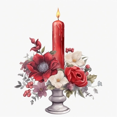 one red Vintage candle holder with flowers Clipart, white isolated background, space out, hd, 8k, realistic