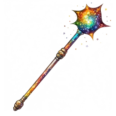 discopunk earthy magic wand, swirling color with tiny stars, northern lights, isolated on white background, clipart, highly detailed