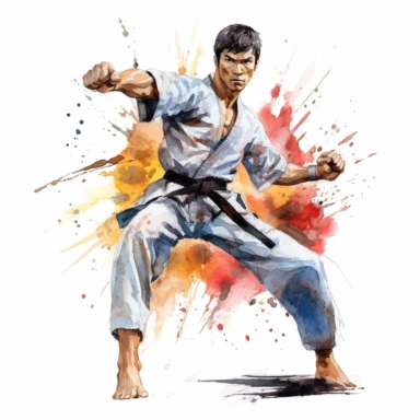 Jeet Kune Do, Karate, highly detailed, watercolor, clipart, illustration, white background, digital painting, paper crafting, no signature, no text