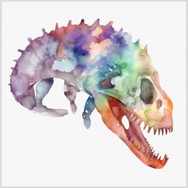 Watercolor dinosaur fossil clipart, white isolated background, space out, hd