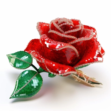 clipart of a realistic rendering of a red rose made out of pure diamond and emerald on a white background, in the style of extremely detailed, mineral, expensive, 8k