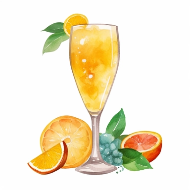 Mimosa: A classic brunch cocktail made with champagne and orange juice.watercolor, clipart