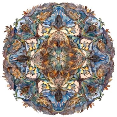 A mandala featuring intricate henna-inspired patterns, such as paisleys, flowers, and leaves, in the style of Marianne North, watercolor illustrations, no watermark, clean and elegant, white background, very detailed, watercolor illustration clipart, watercolor clipart