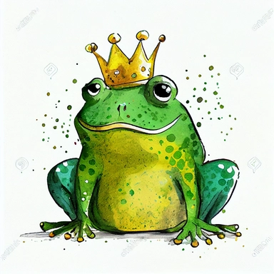 funny green eerald with gold shine color, magic royal fat frog with funny dots, cartoon style, white background, black outside lines, designs, white background, watercolor pencil drawing, small details, digital art, clipart, super acurate, –testp, pixar,