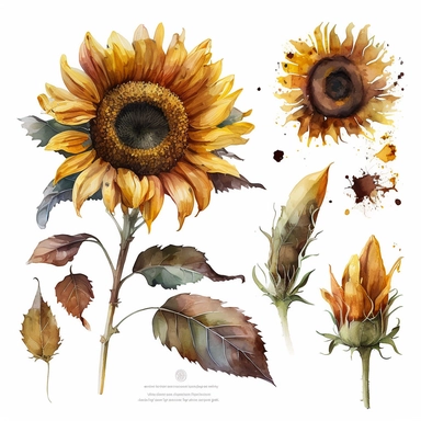 watercolor happy mood sunflower clipart fall autumn sunflower, white background, no text